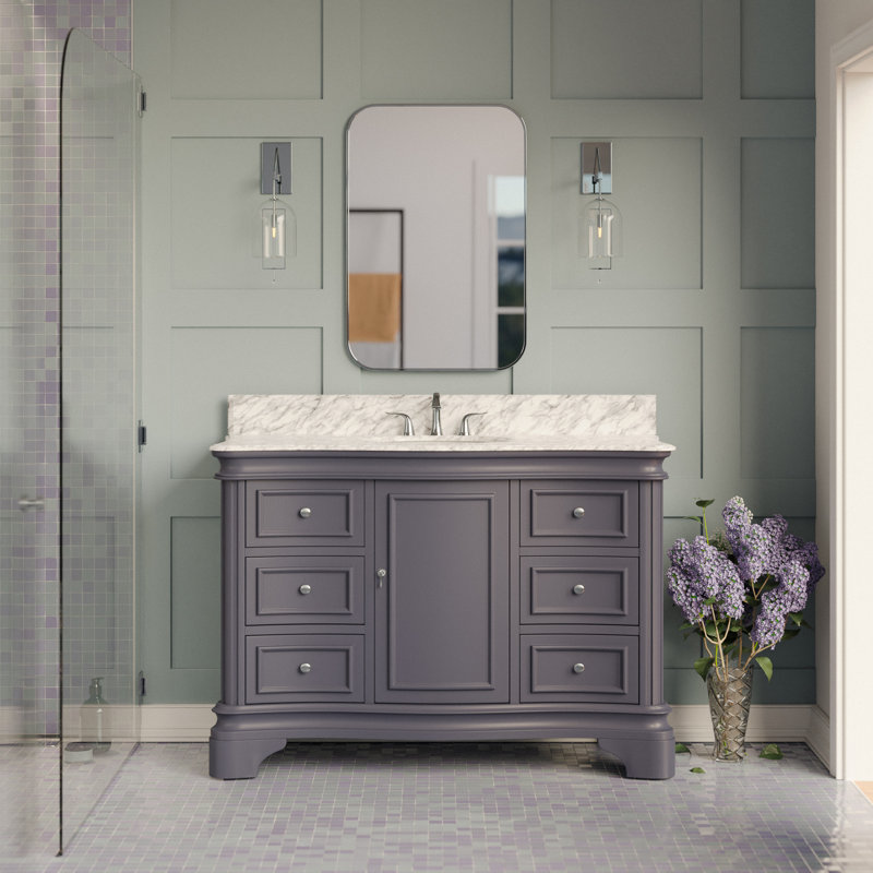 Twain 48" Single Bathroom Vanity Set with Marine Gray Cabinet and Carrara Marble Countertop, Carrara Marble, Marine Gray