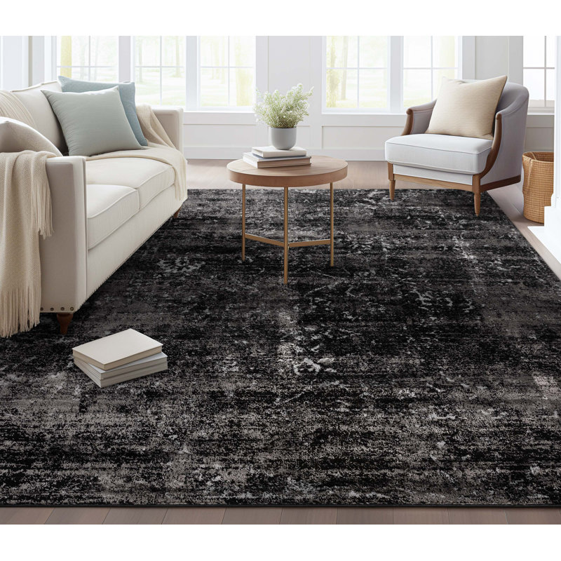  Tapis oriental rétro noir, Rectangle 7 pi 10 po x 9 pi 10 po