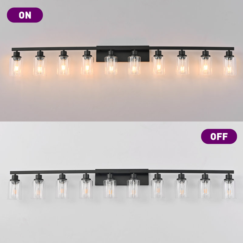 10-Light Bathroom Vanity Light with Clear Glass Shades for Vanity Mirror, Bathroom, or Bedroom, Matte Black, 10