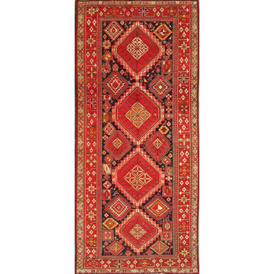 Antique One-of-a-Kind Rectangle 5'1" X 10'5" 1910s Wool Area Rug in Navy/Red