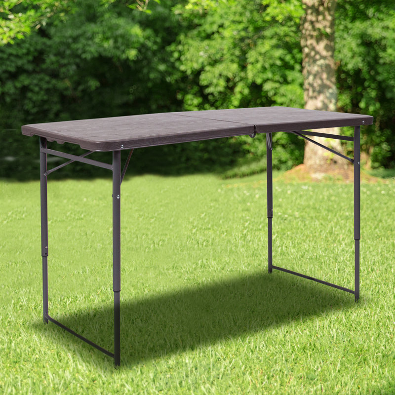 Adjustable Gray Metal and Brown Plastic Bi-Fold Portable Table