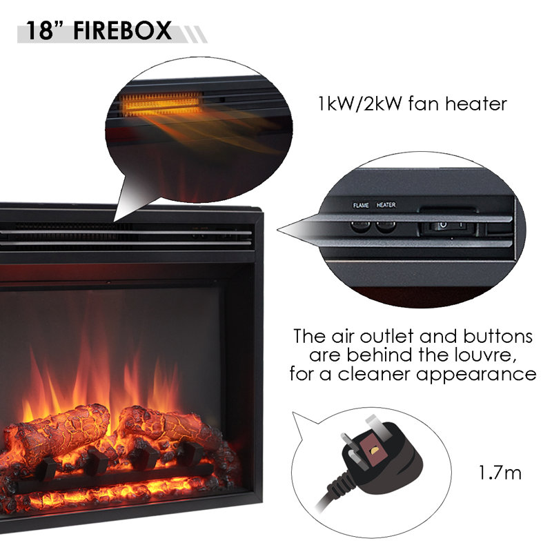 FLAMME Northam 2 in 1 TV Stand Fireplace Cabinet with Electric Fireplace Included, Freestanding 2kW Heater with Remote