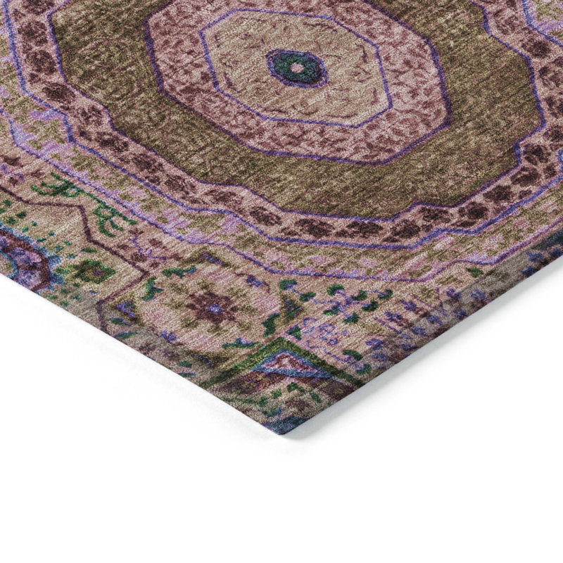 Machine Washable Indoor/Outdoor Xhevrie Pink Rug, Round 8'