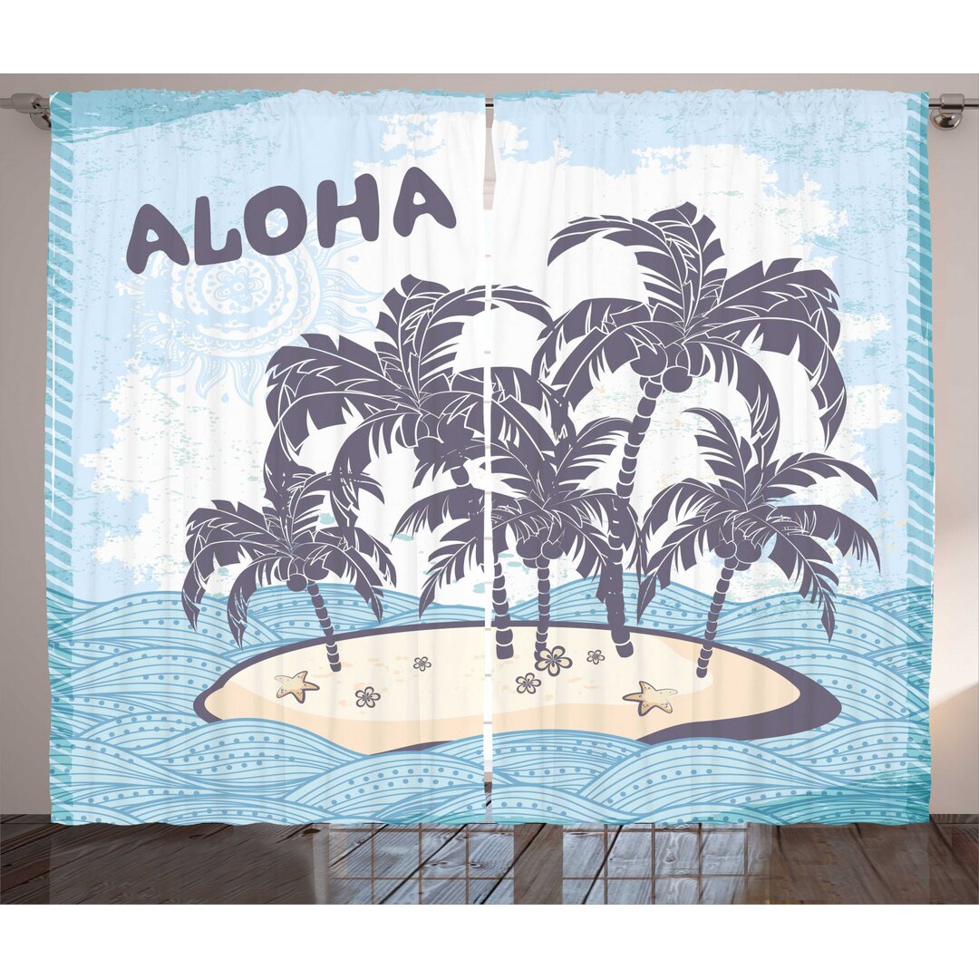 Rustikaler Vorhang, Hawaii-Insel, Vintage Strand, Hellblau Lila Blau