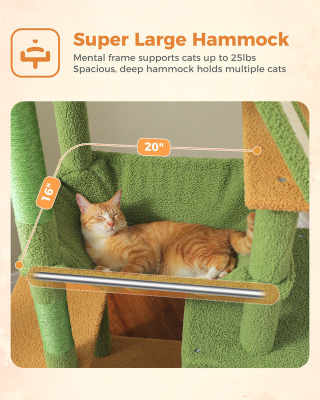 Green Multi-Level Cat Tree with Condo and Hammock