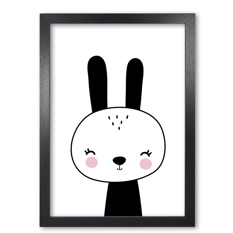 Black And White Scandi Bunny - Painting, 30 cm H x 21 cm W x 5 cm D, Black Grain Frame