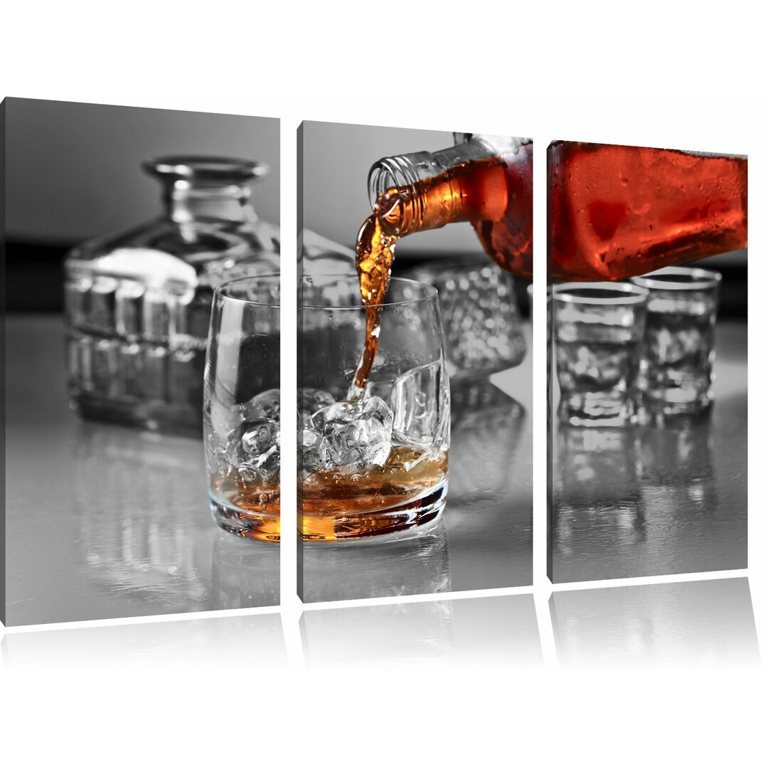 3-tlg. Leinwandbilder-Set „Whiskey im Whiskeyglas", Fotodruck