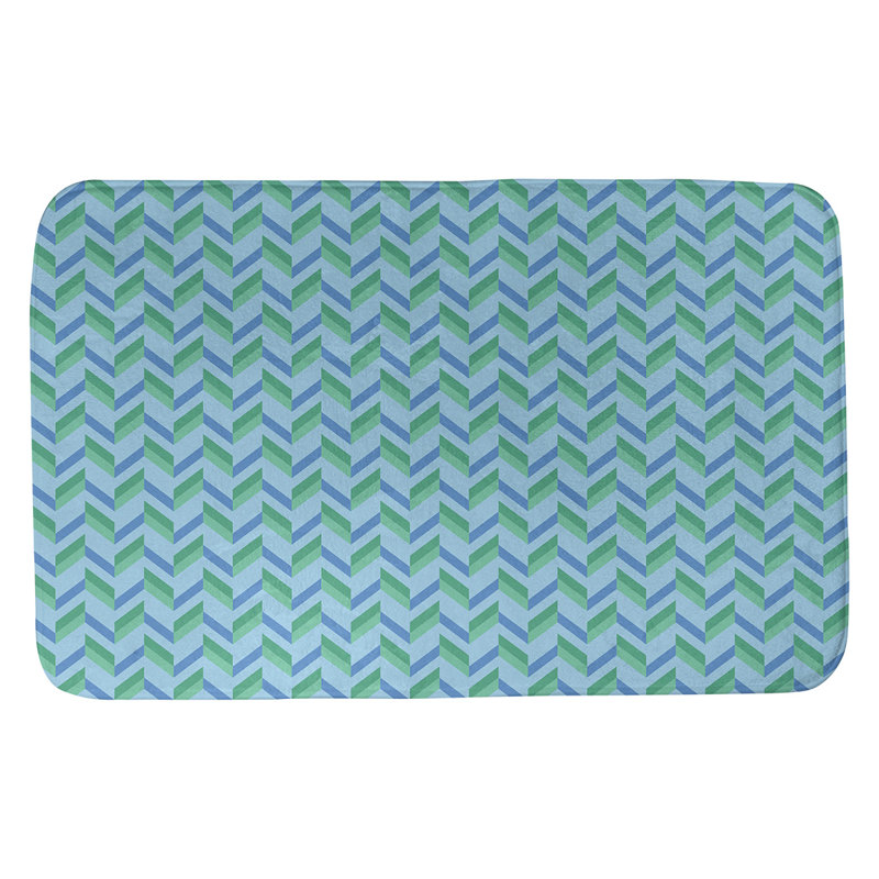 Tapis pour salle de bain à chevrons pastel Leffel, l 21 po x L 34 po, Bleu foncé