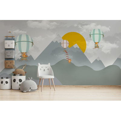 Mountains Hot Air Balloon Kids Sun Removable Wallpaper