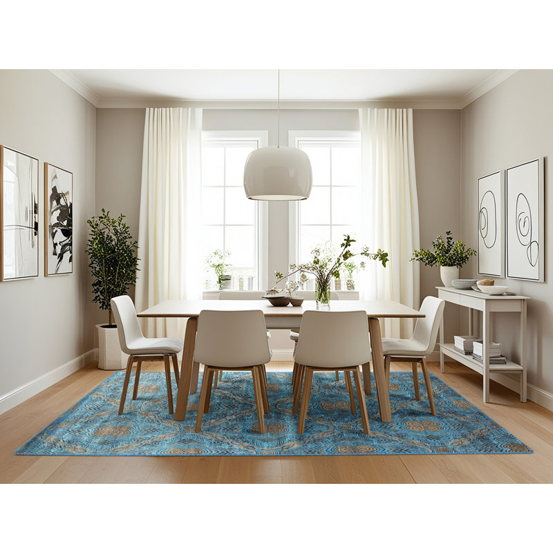 Tapis de zone bleu contemporain, Rectangle 7 pi x 10 pi
