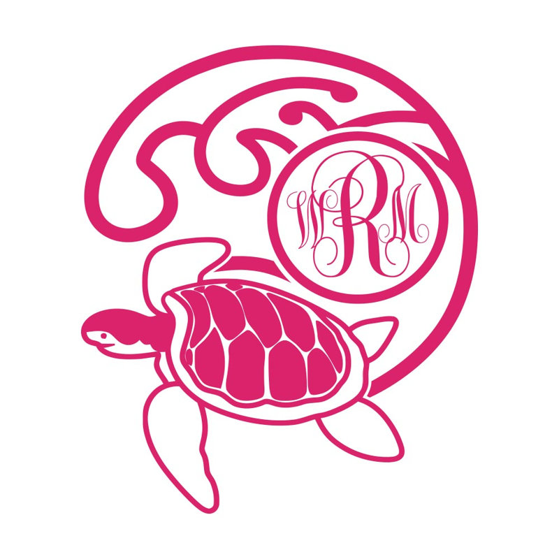 Décalcomanie murale chambre monogramme tortue, Rose vif, Oui