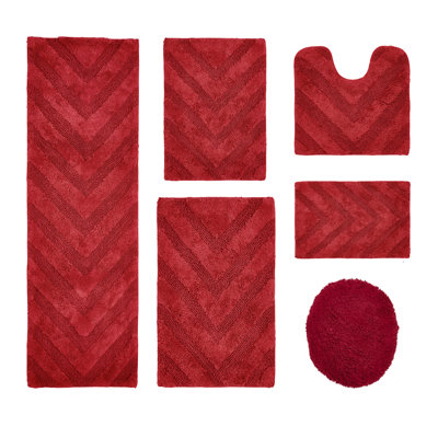 Ensemble de tapis pour salle de bain 5 pièces en coton 100% coton Hugo Premium 1990 GSM avec envers antidérapant en latex, certifié OEKO-TEX®, super absorbant et lavable à la machine, rouge