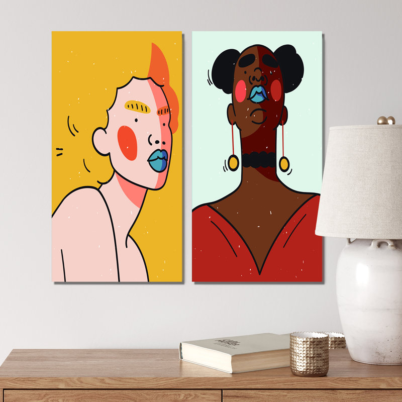 «Retro Woman Portrait Minimalistic Pop X», ensemble de 2 impressions, Toile tendue, H 32 po x l 32 po x P 1 po