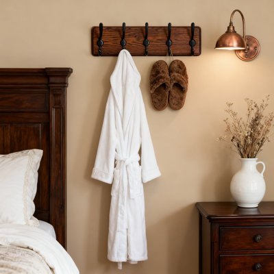 Portemanteau mural rustique Planche de bois massif avec crochets robustes pour vestes Chapeaux Sacs à dos