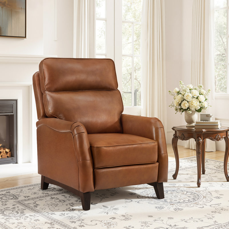 Traditional Oversize Genuine Leather Pushback Recliner, Cognac