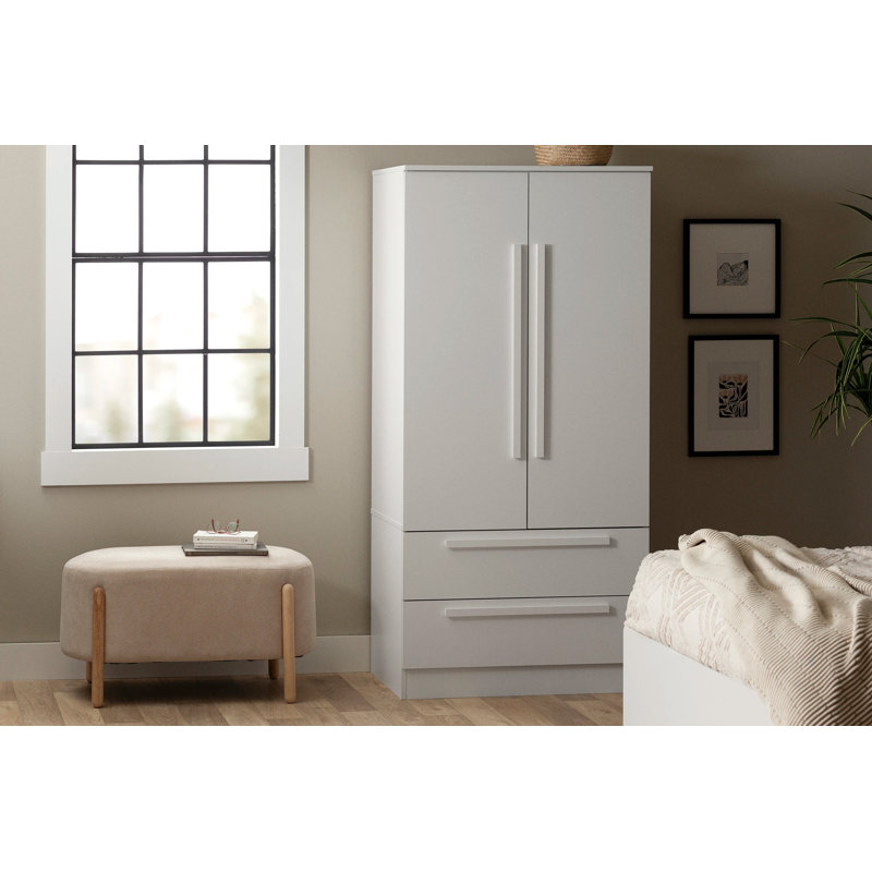 Pure White Contemporary Hinged Door Wardrobe with Drawers