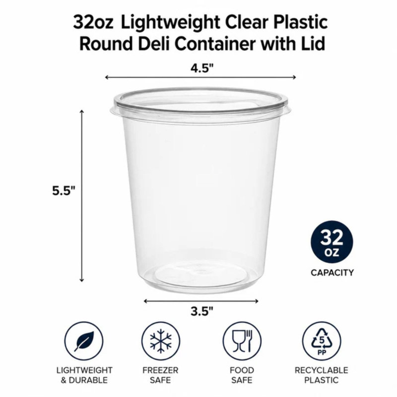 BPA-Free Deli Food Storage Containers with Lids, Microwave & Freezer Safe, 32 oz, 50 Count