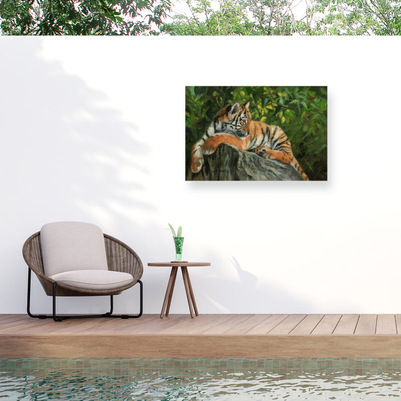 Toile d'extérieur David Stribble Tiger On Rock, H 22 po x l 32 po