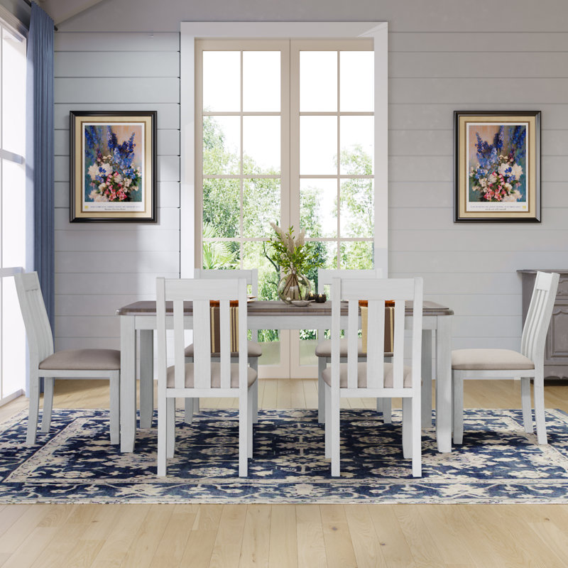 Ensemble de table de salle à manger de style rétro 7 pièces avec table extensible et 6 chaises rembourrées TREXM