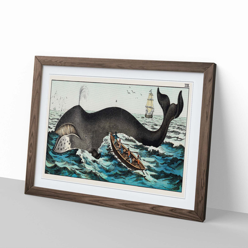 Hunting a Whale - Framed Print, 27cm H x 36cm W x 2cm D, Walnut Framed
