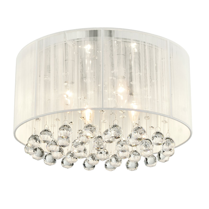 Plafonnier encastré cylindrique à 4 lumières avec fil blanc et cristaux Hanna