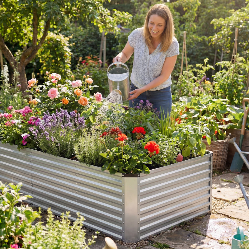 Rust-Proof Metal Outdoor Raised Garden Bed for Gardening,Vegetables,Flowers,Herbs, 23.62" H x 94.49" L x 47.24" D