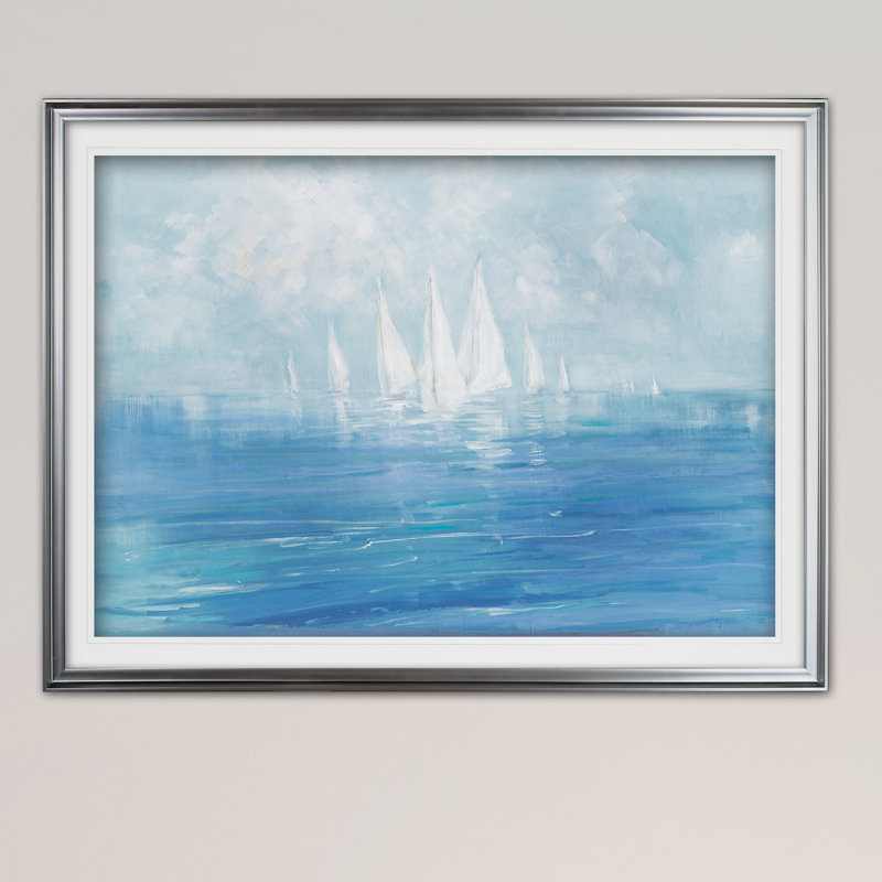 «Set Sail», peinture, H 30 po x l 40 po, Impression encadrée, Argent argent