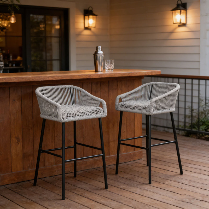Outdoor Patio Rope Bar Stool, Light Gray