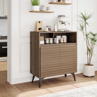Fluted Storage Cabinet, Sideboard Buffet Cabinet with Storage & Adjustable Shelves for Living Room, Kitchen, Entryway