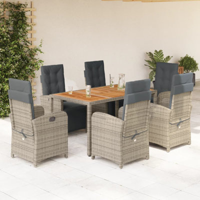 Brayden Studio 7 Piece Garden Dining Set With Cushions Grey Poly Rattan