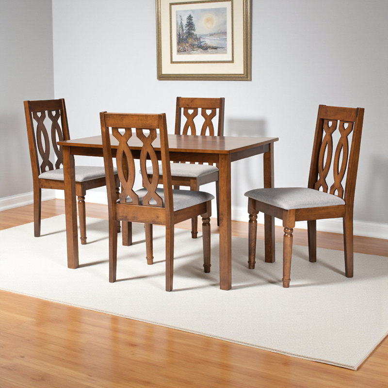 Ensemble de salle à manger 5 pièces en tissu gris et finition noyer brun, H 29,13 po x l 43,31 po x P 27,56 po