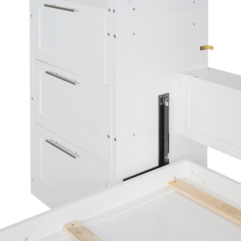 Grand lit escamotable mural avec placard, tiroirs et tablettes, grand (blanc), White