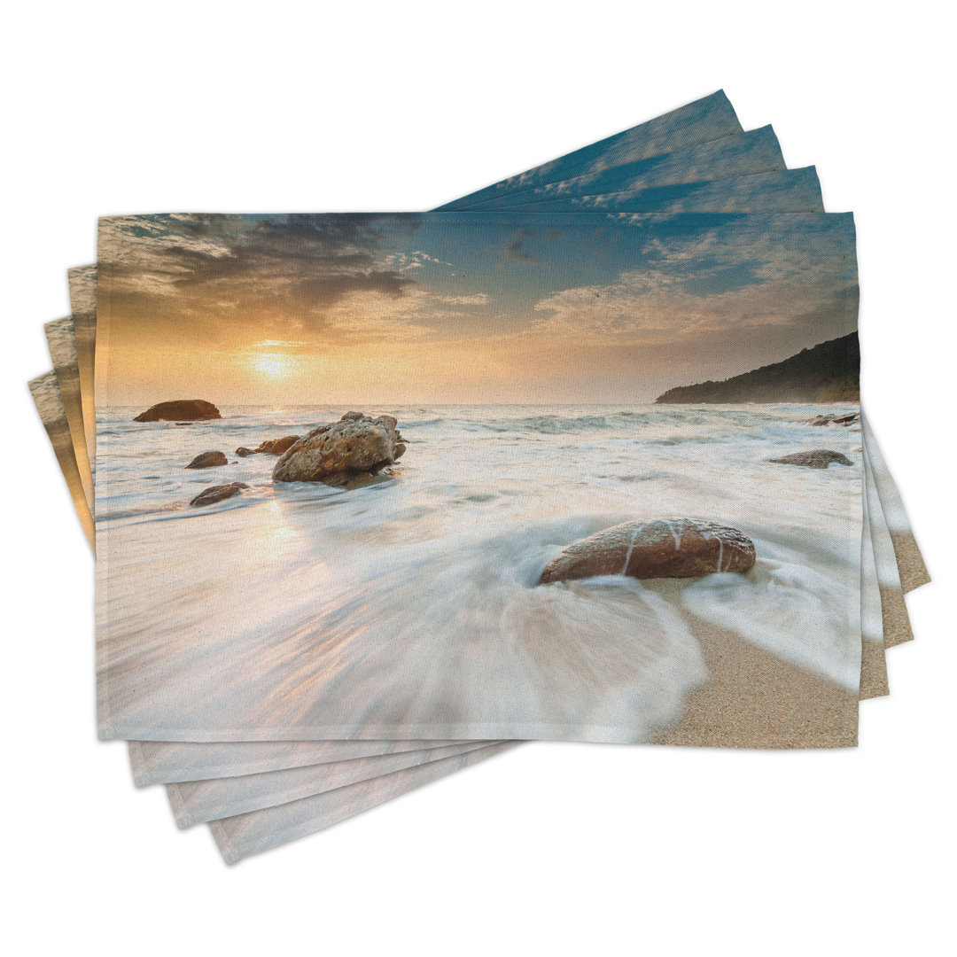 Platzdeckchen 4er Set, Strand und Horizont Himmel, Creme Blau Weiß