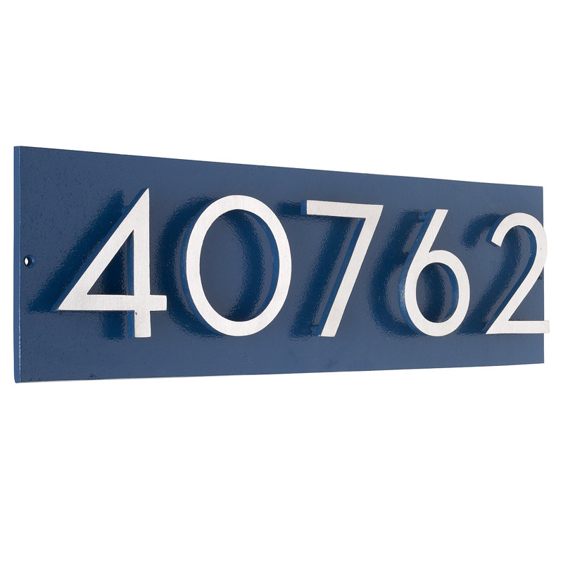 Plaque d’adresse murale sur 1 ligne flottante, Bleu mer, Nickel satiné deux tons, Oui