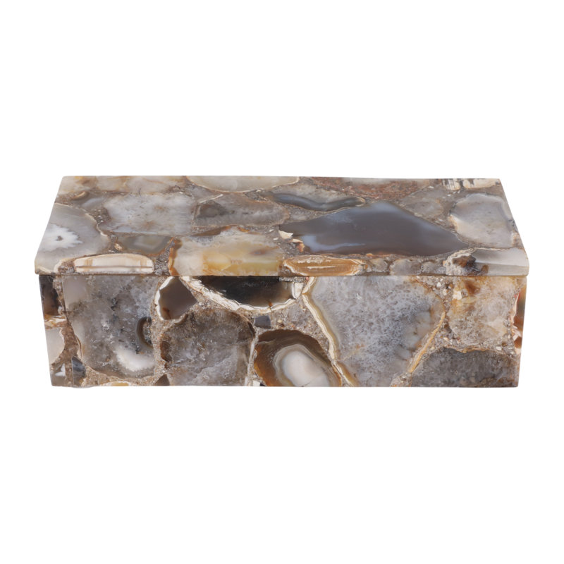 Decorative Rectangular Agate Storage Box with Lid for Dresser Display - Modern Organizer Keepsake Box for Bedroom and Home Decor - 10", Tan & Brown