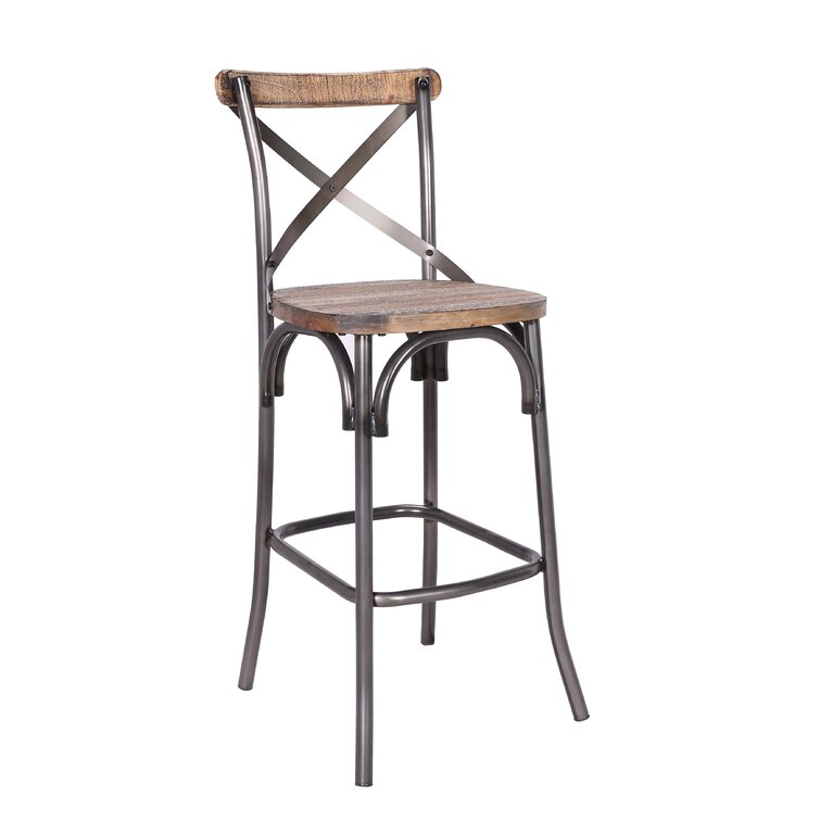 Metal 94541 Bar Stool with Wood Seat in , Vintage White