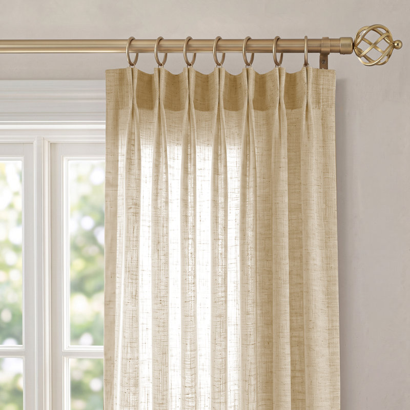 Memory‑Set Linen Textured Light‑Filtering Privacy Curtains for Living Room, Hook Pleat Design(Set of 2), Beige, 40" W x 90" L