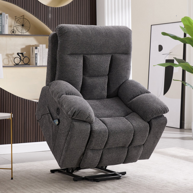 39.76" Wide Oversize Polyester Lift Assist Reclining Chair with Massage Heating & Dual Hidden Cupholders & USB & Side Pocket