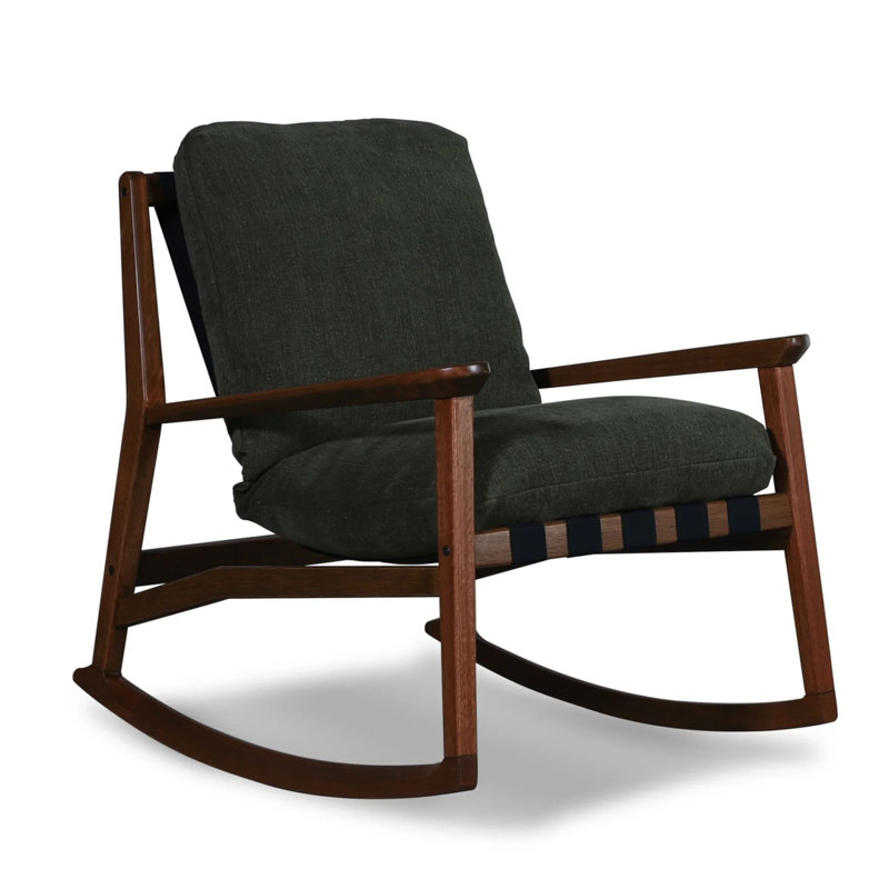Chaise berçante Mid Century, Vert mousse, Noyer brossé