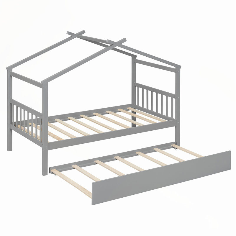 Lit simple en bois avec lit gigogne simple, gris, gris, Simple