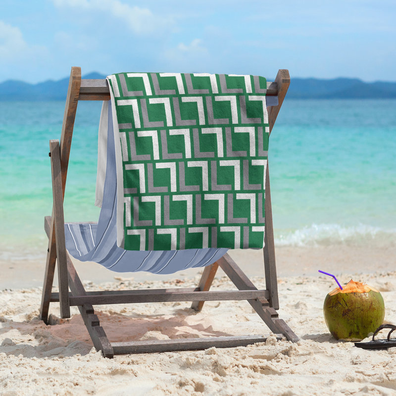Serviette de plage en microfibre, Vert / argent / blanc