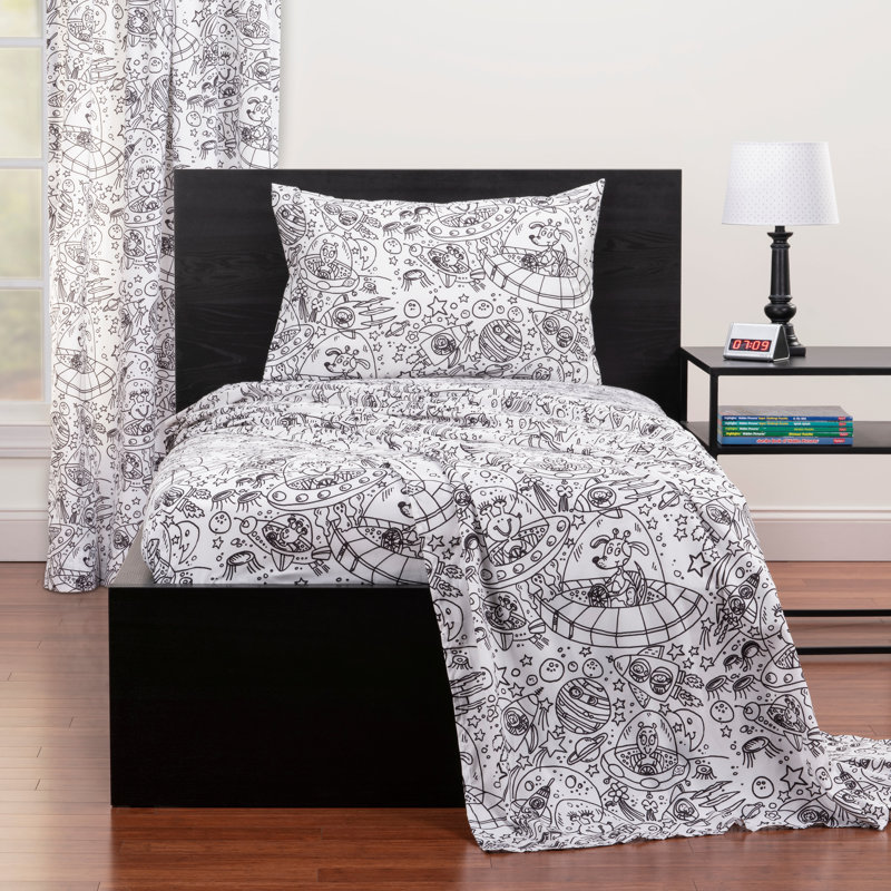 Space Microfiber Sheet Set, Twin Sheet Set + Fitted Sheet + 1 Pillowcase