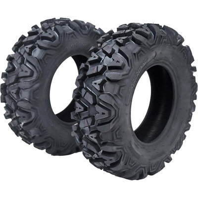 Set Of 2 27x8-12 6PR Tubeless All Terrain ATV UTV Tires, Heavy Duty Shoulder Grip Rubber Tyres For Mud Sand Trail Rough Off Road Riding Replacement