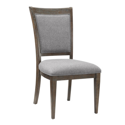 Transitional Brown Gray Side Chairs Set Of 2, Fabric Upholstery Seat Back Wooden Dining Furniture