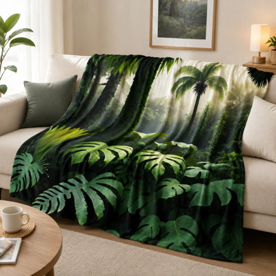 Plaid à motif de feuilles de jungle tropicale, motif luxuriant de flore tropicale, ultra doux, léger, respirant, toutes saisons, agréable pour la peau, lavable à la machine, décoratif, pour canapé, fauteuil, salon et chambre