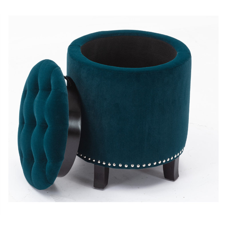 Repose-pieds rond en tissu avec rangement Denver (bleu), Polyester vert