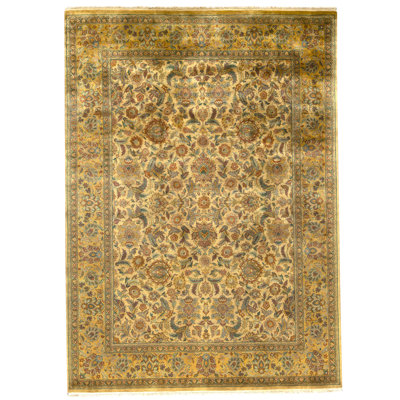 Hand Knotted Wool Area Rug in Gold