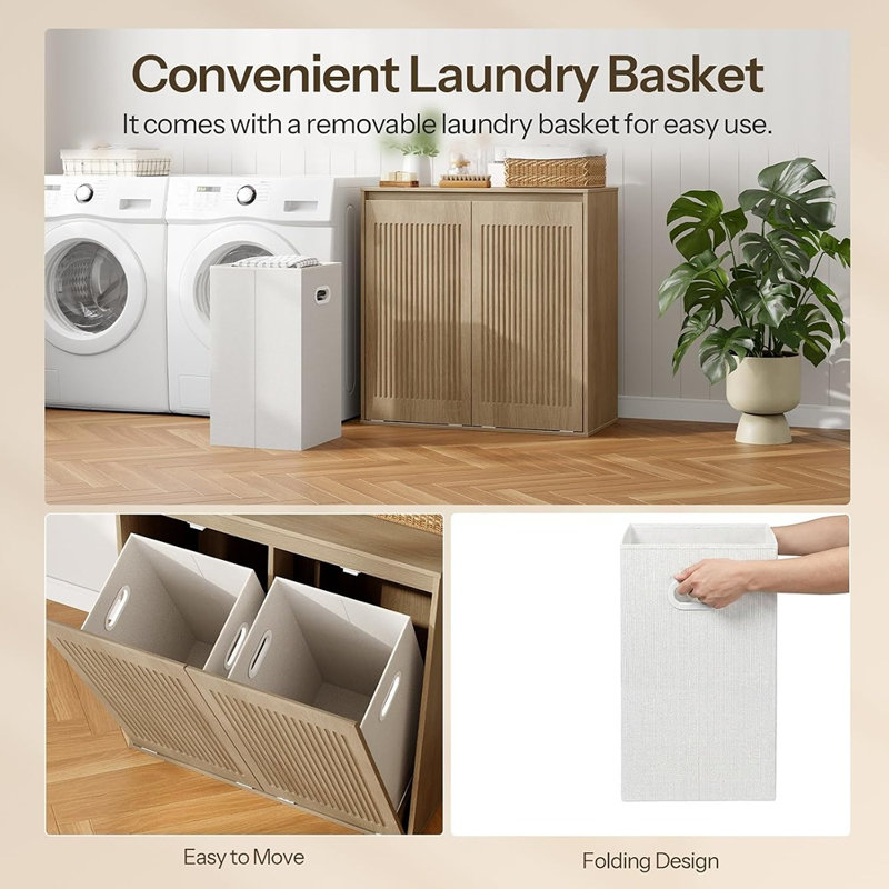 Armoire à linge cannelée avec portes basculantes, rangement dissimulé et armoires doubles