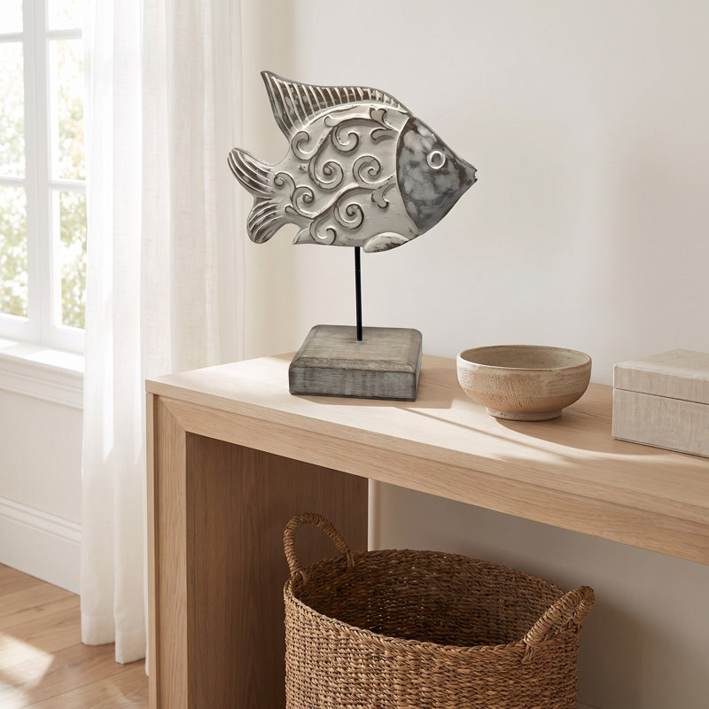 Beau Butter Fish Carved Wood Figurine on Stand