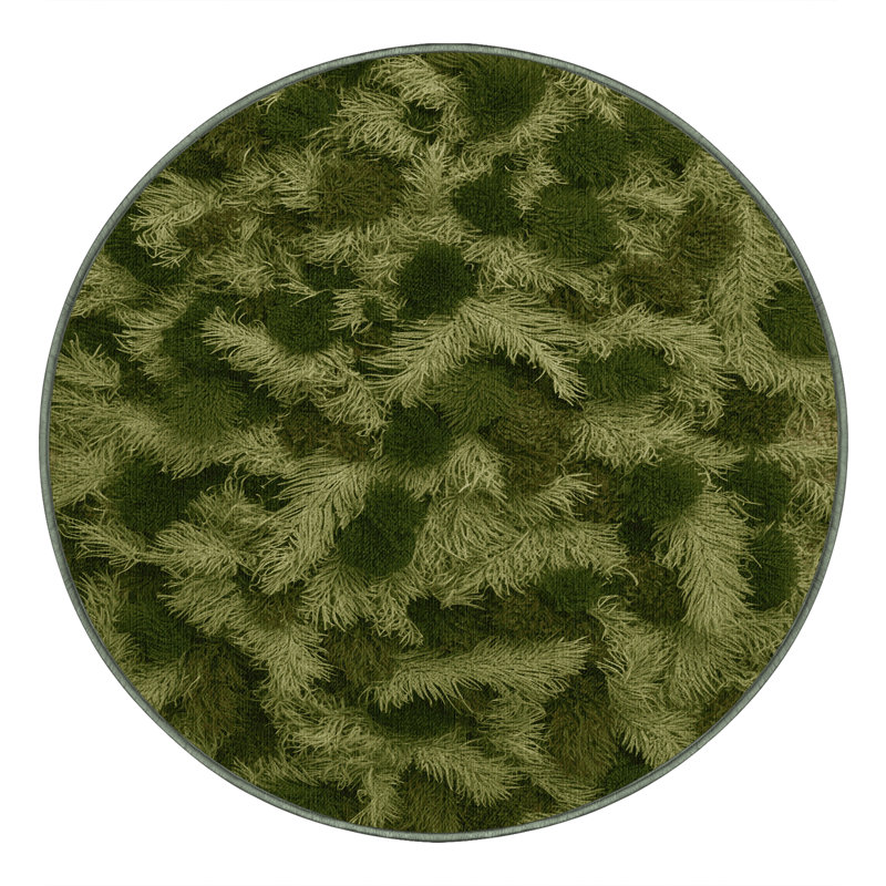 Machine Washable Botanical Green Area Rug, Round 5'